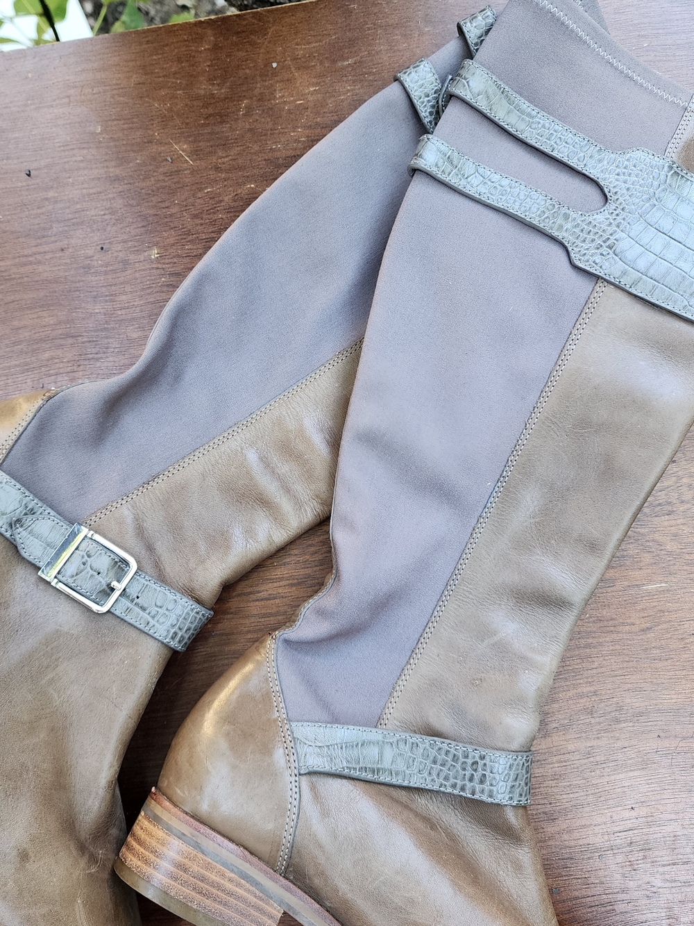 Cole Haan Air Tennley Leather Buckle Riding Boots Two Tone Croc Accent 7.5 - Picture 10 of 10